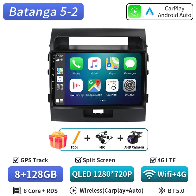 Central Multimédia Android para Toyota Land Cruiser 200 (2007–2015) – CarPlay, GPS e Wi‑Fi