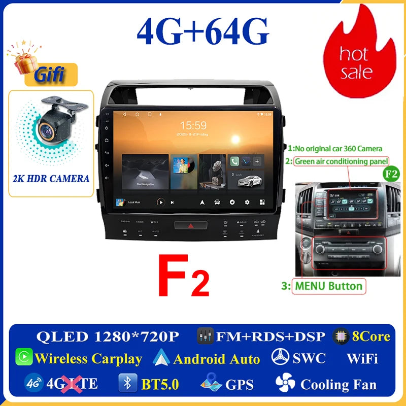 Central Multimídia Android 16 para Toyota Land Cruiser 11 200 2007-2015