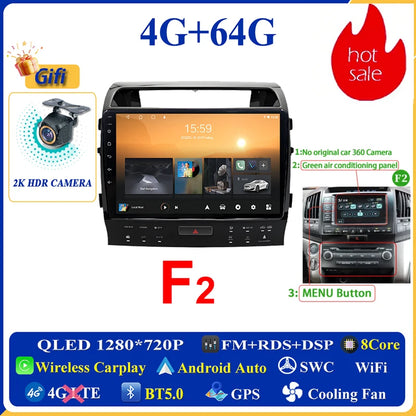 Central Multimídia Android 16 para Toyota Land Cruiser 11 200 2007-2015