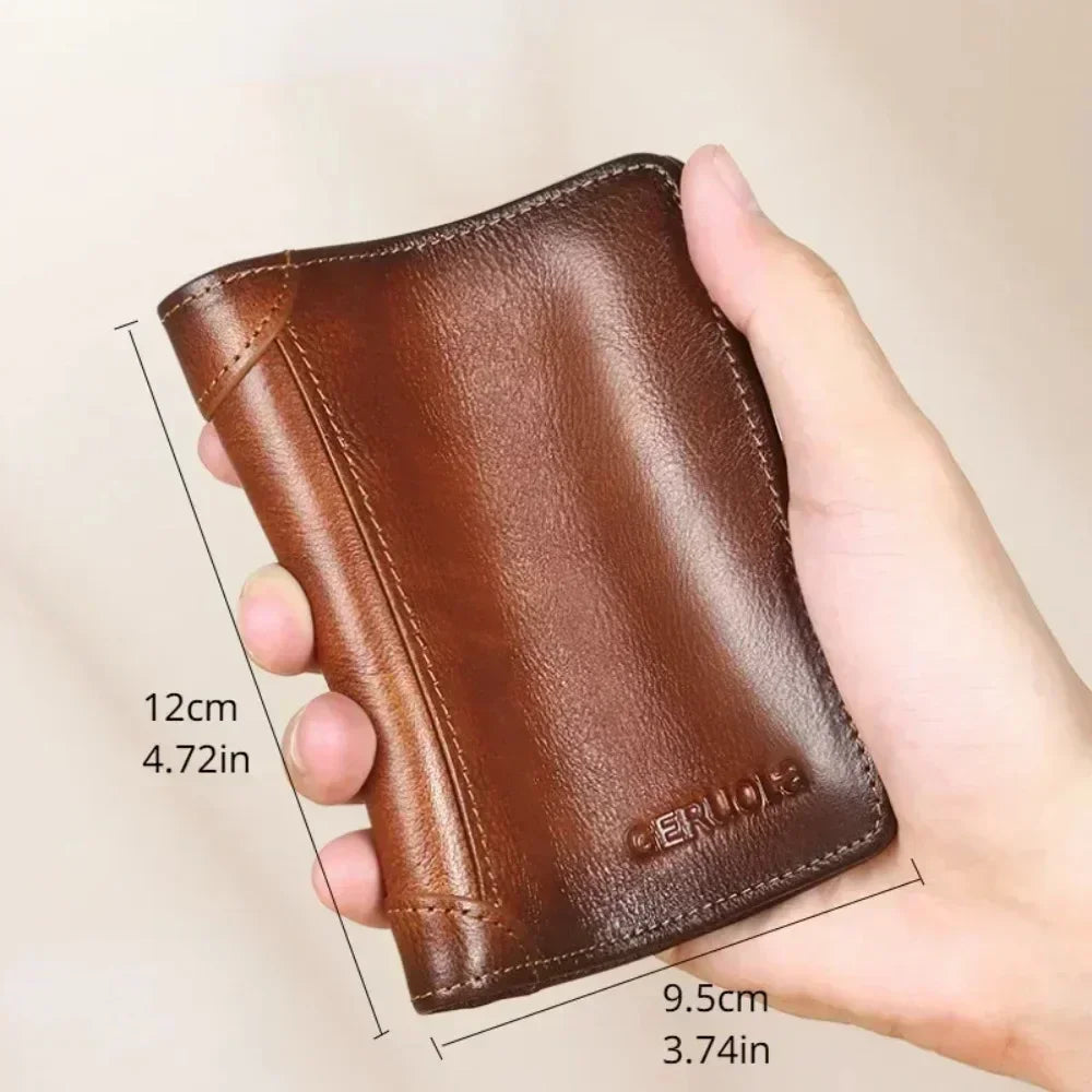Carteira masculina de couro genuíno com bloqueio RFID