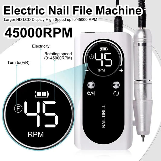 Máquina Elétrica para Broca de Unhas — Profissional, Recarregável, 45.000 RPM