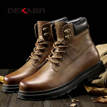 Botas de cano curto Dekabr clássicas de outono/inverno em couro genuíno