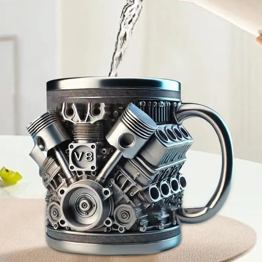 Caneca Térmica em Aço Inoxidável com Design de Motor V8/V6