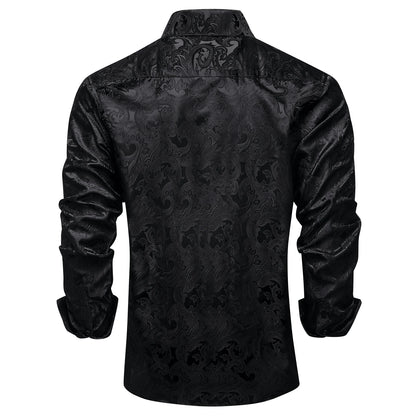 Camisa Masculina Paisley de Manga Longa em Poliéster