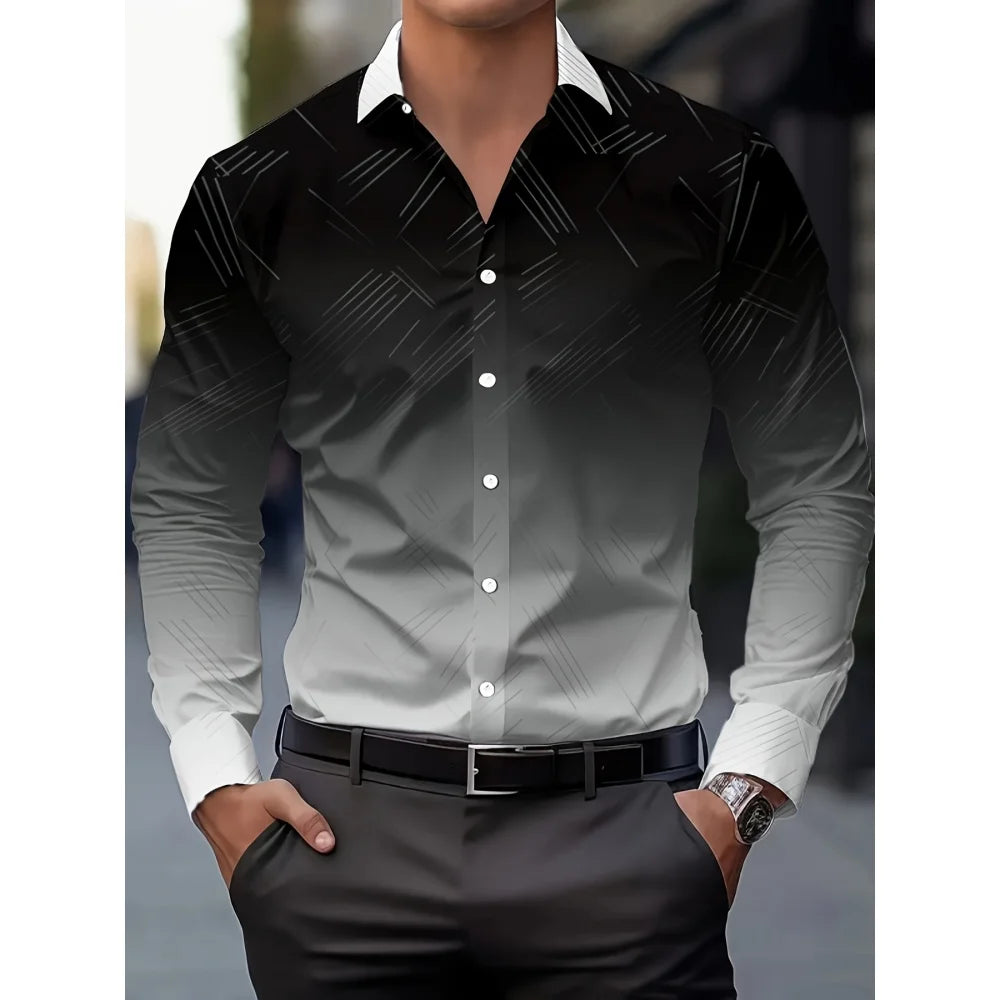 Camisa Masculina de Manga Comprida com Estampa Gradiente