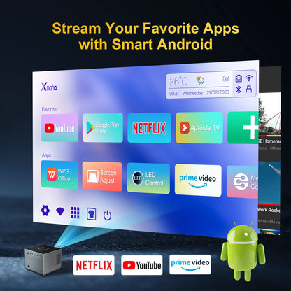 Projetor portátil Wi-Fi Bluetooth led inteligente