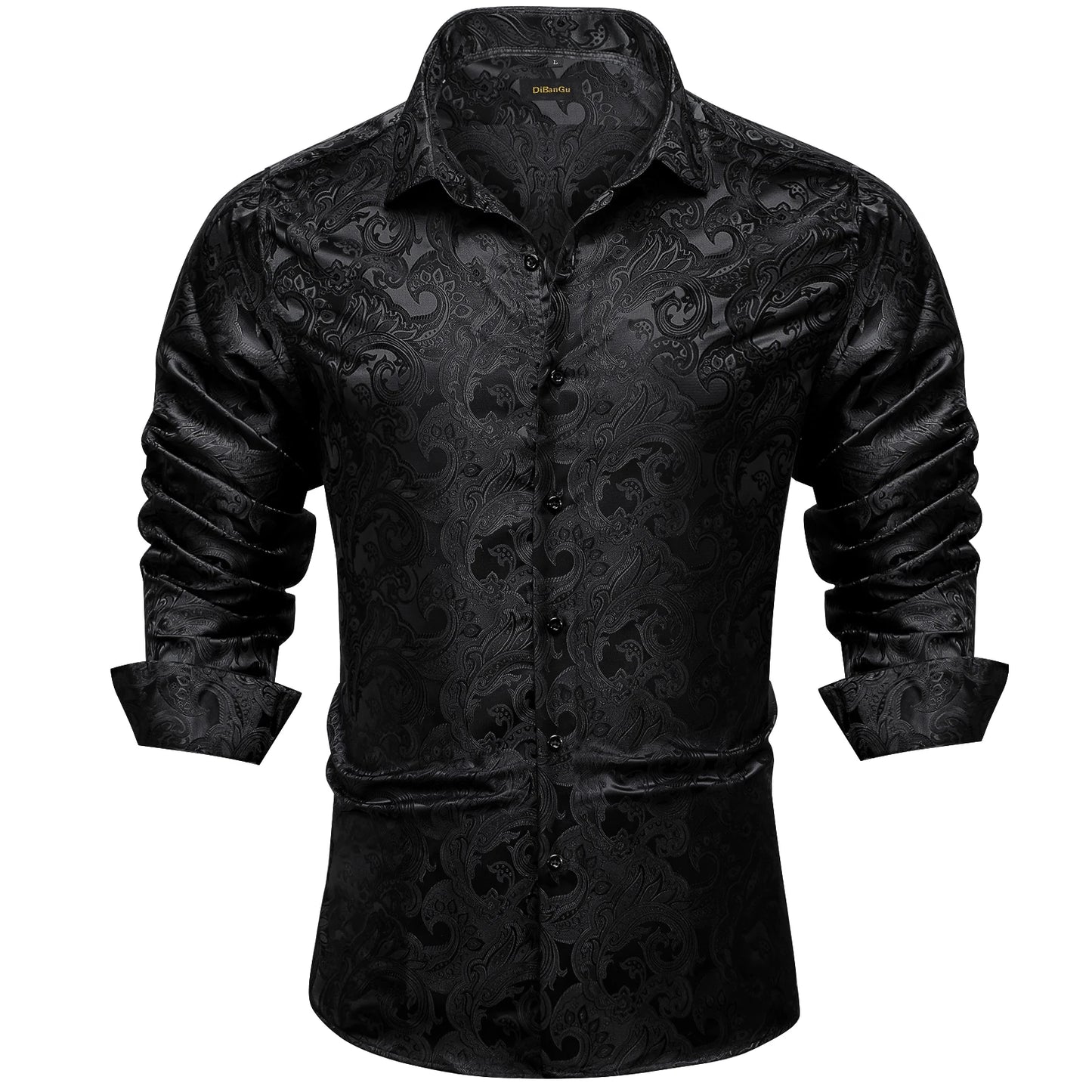 Camisa Masculina Paisley de Manga Longa em Poliéster
