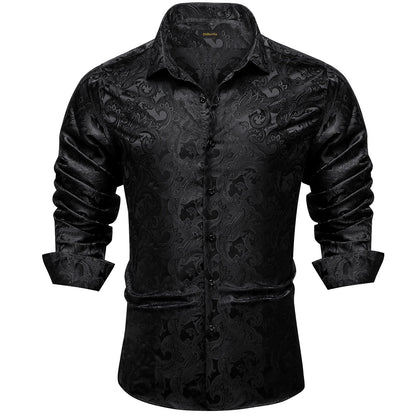 Camisa Masculina Paisley de Manga Longa em Poliéster