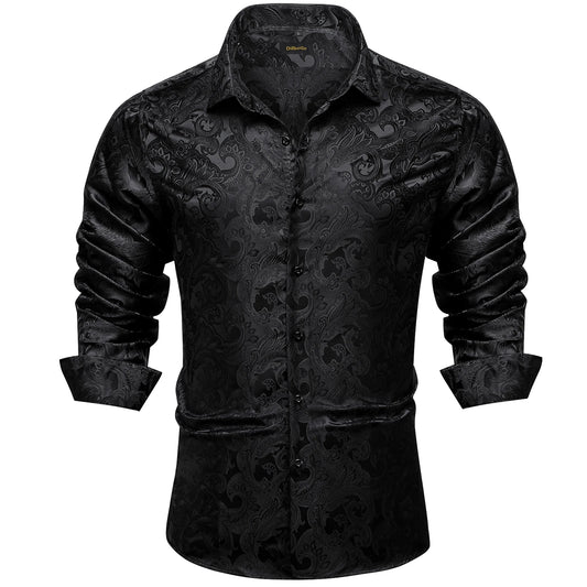 Camisa Masculina Paisley de Manga Longa em Poliéster