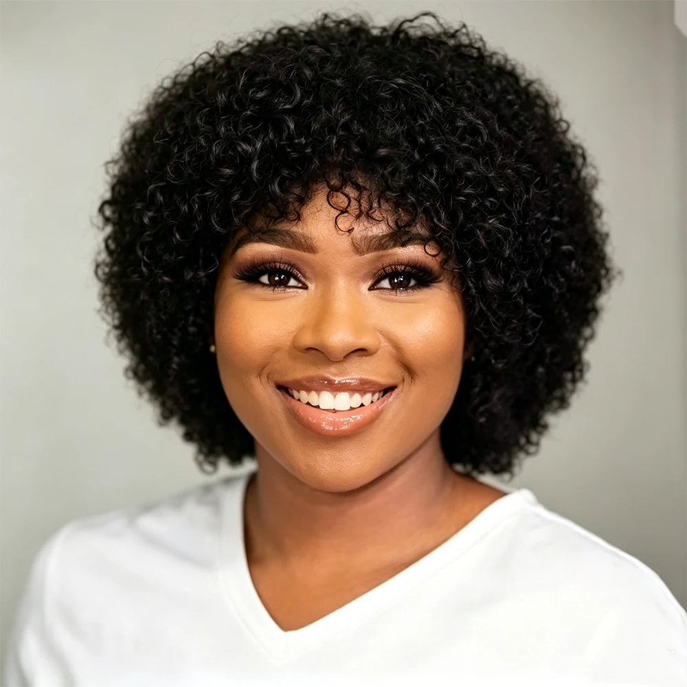 Peruca Curta Afro Kinky em Cabelo Humano