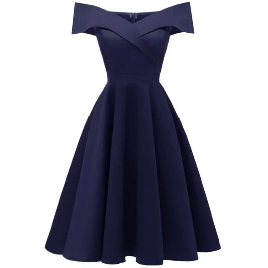 Vestido sem ombro com decote em V Midi