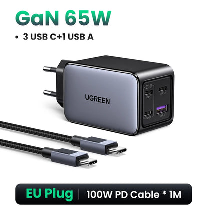 Carregador de 65w, 4 portas usb c