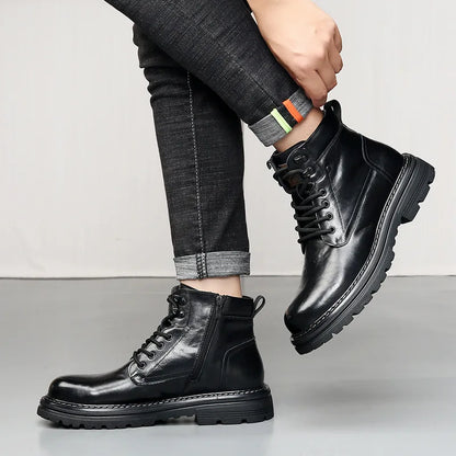 Botas masculinas de couro bovino para outono/inverno
