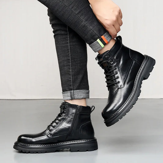Botas masculinas de couro bovino para outono/inverno