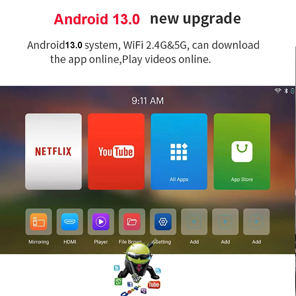 Mini Projetor Portátil Inteligente Android