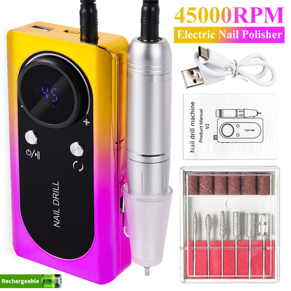 Máquina Elétrica para Broca de Unhas — Profissional, Recarregável, 45.000 RPM