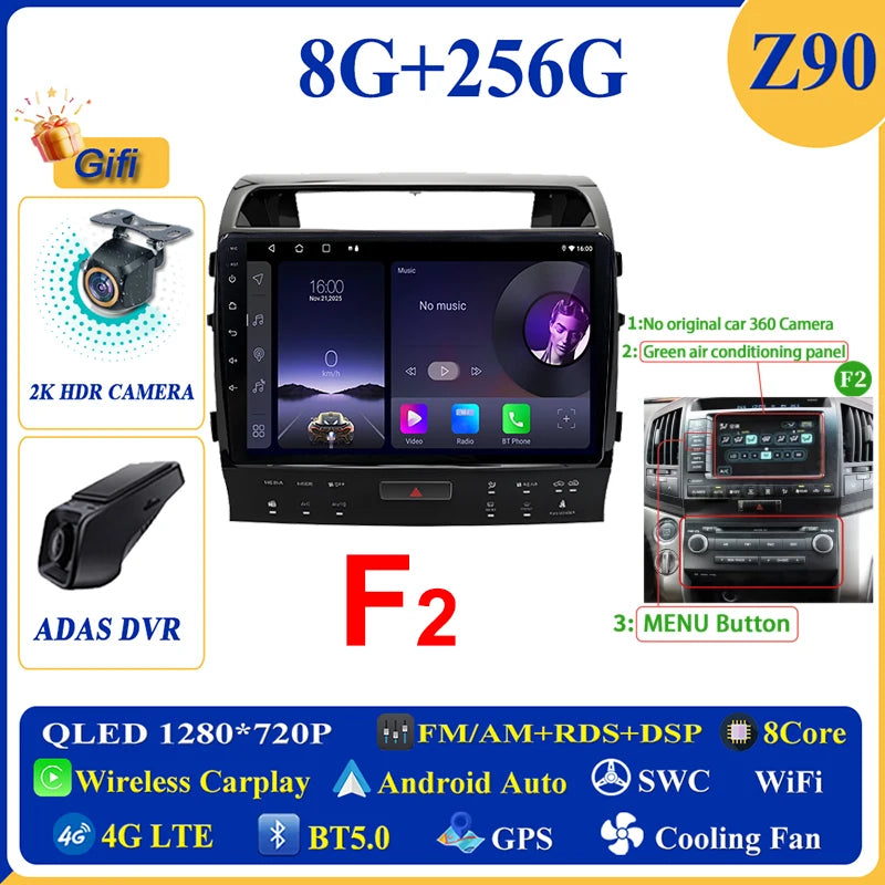 Central Multimídia Android 16 para Toyota Land Cruiser 11 200 2007-2015
