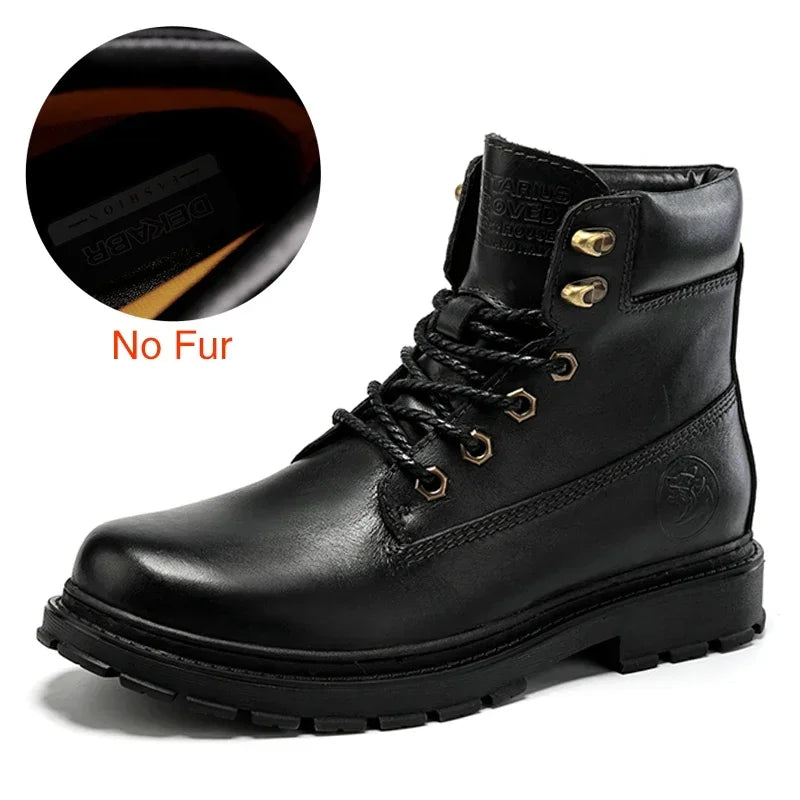 Botas de cano curto Dekabr clássicas de outono/inverno em couro genuíno