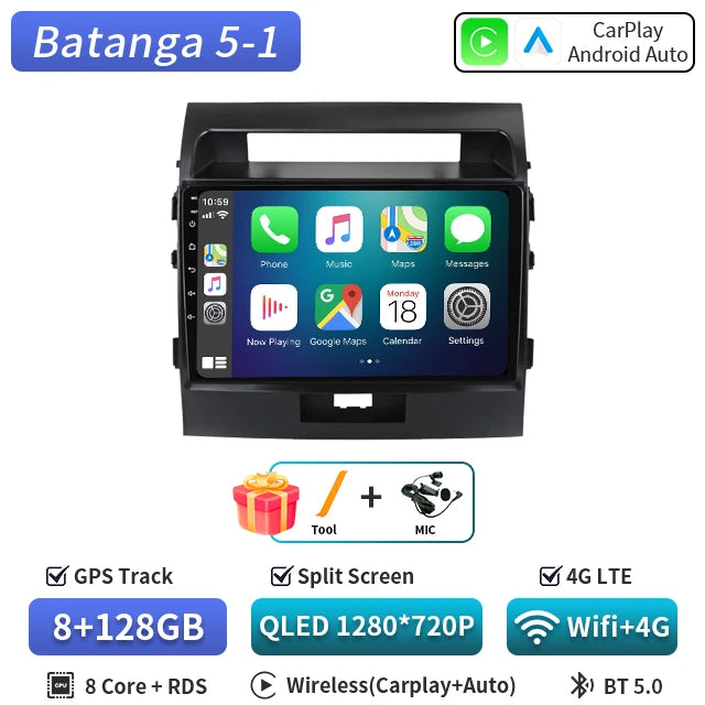 Central Multimédia Android para Toyota Land Cruiser 200 (2007–2015) – CarPlay, GPS e Wi‑Fi