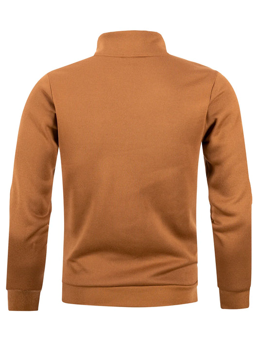 Suéter masculino de outono com zíper, gola alta