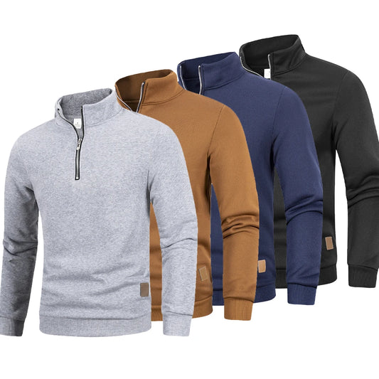 Suéter masculino de outono com zíper, gola alta