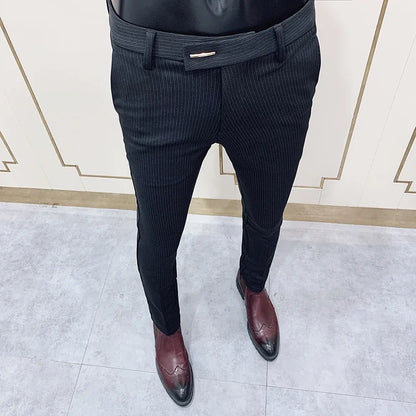 Calças sociais casuais slim fit masculinas para a primavera