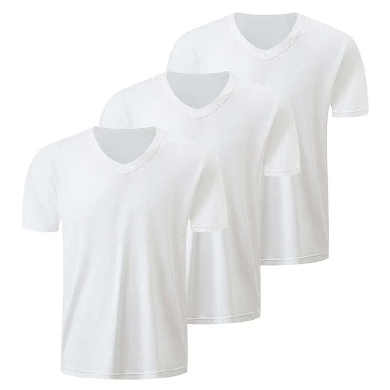 T-Shirt Masculina Básica com Decote em V — Packs de 1 a 4 Peças