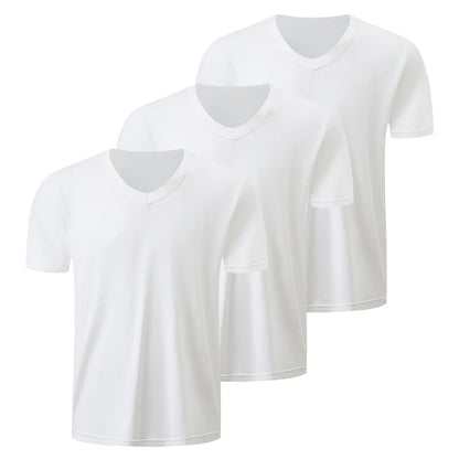 T-Shirt Masculina Básica com Decote em V — Packs de 1 a 4 Peças