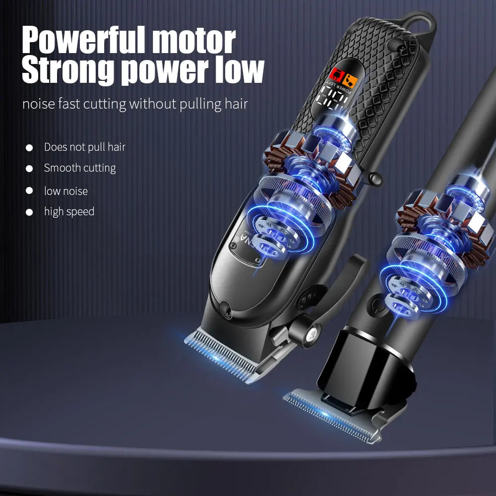 Kit de Cortador de Cabelo HIENA — Aparador Elétrico Profissional com Display LCD