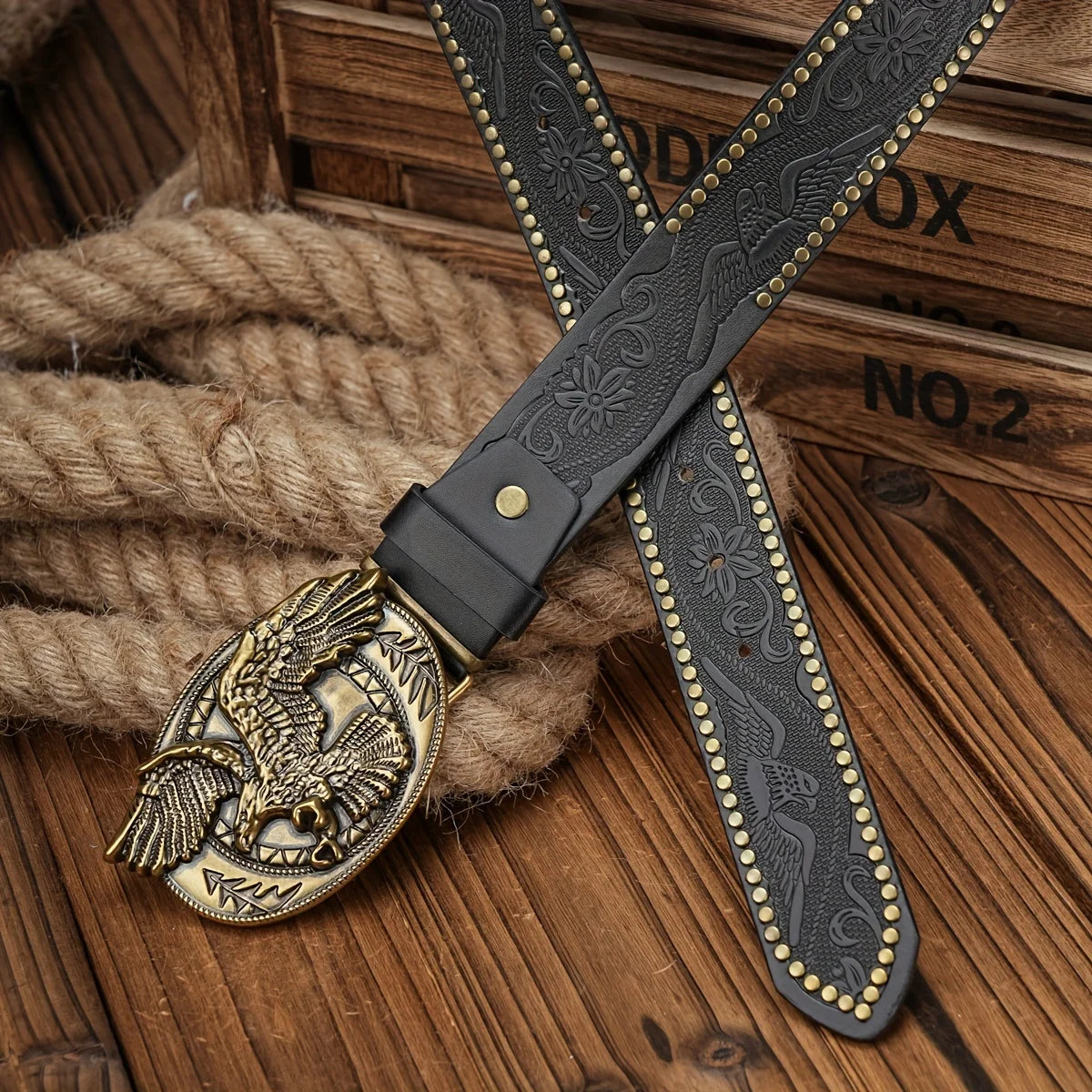 Cinto Unissex Western Vintage em Couro PU com Fivela