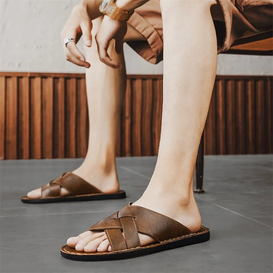 Sandálias de couro genuíno casuais