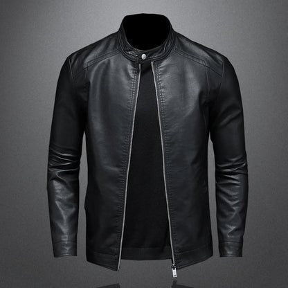 Jaqueta de couro masculina para primavera/outono com gola slim