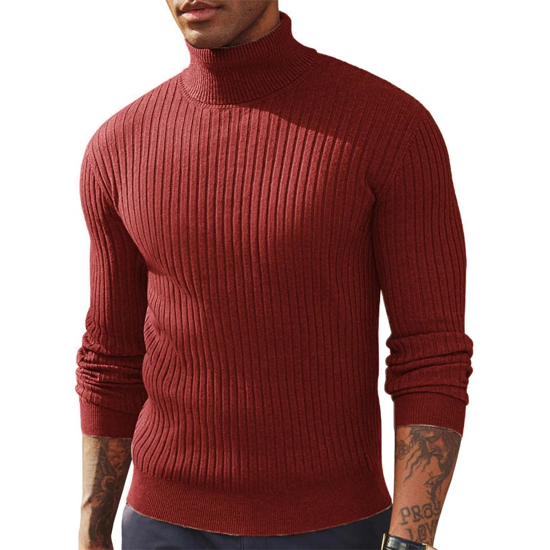 Camisola Masculina de Gola Alta em Malha — Outono e Inverno