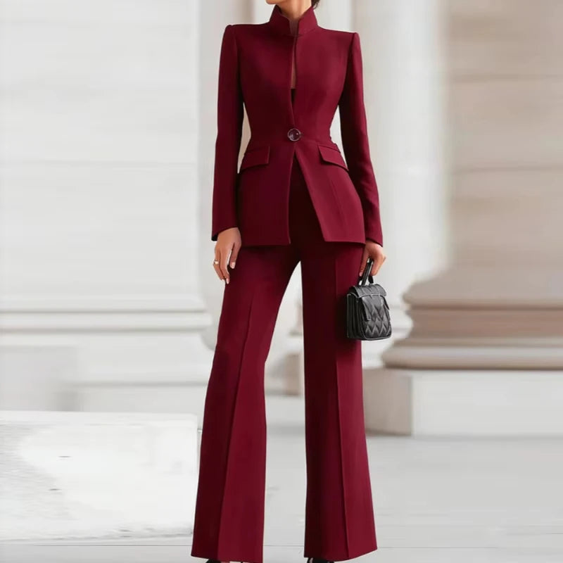 Conjunto Feminino Elegante de Blazer e Calças — Slim Fit para Trabalho