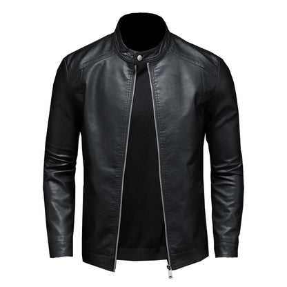 Jaqueta de couro masculina para primavera/outono com gola slim