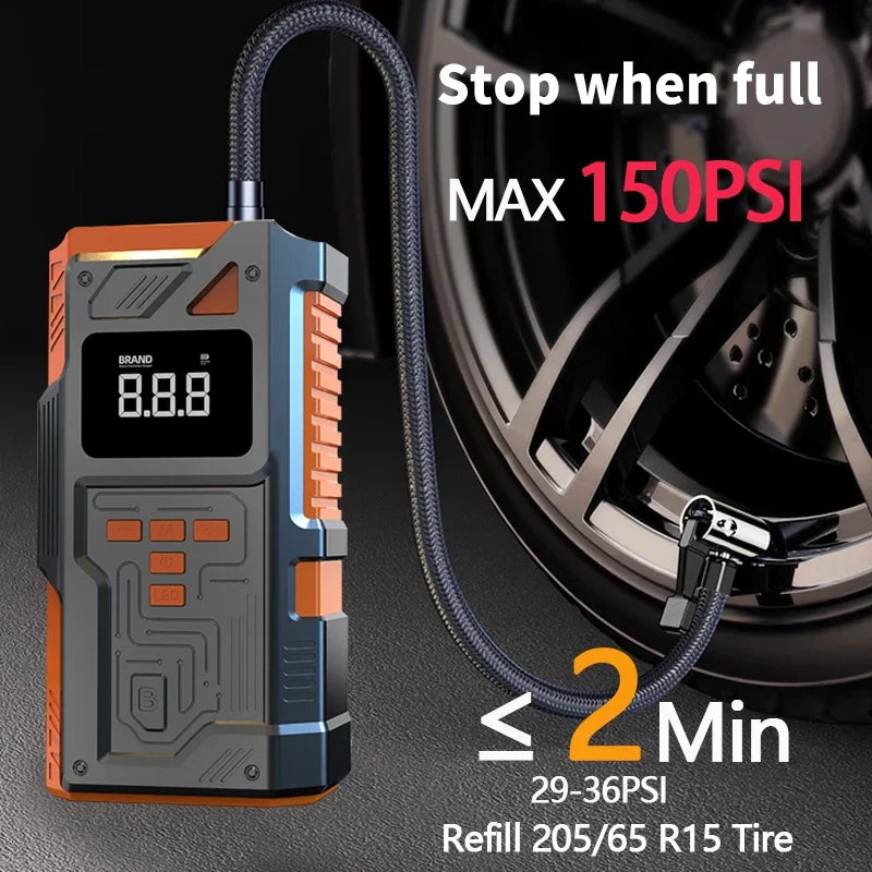 Arrancador de Bateria Portátil 5000A com Compressor de Ar – 12V