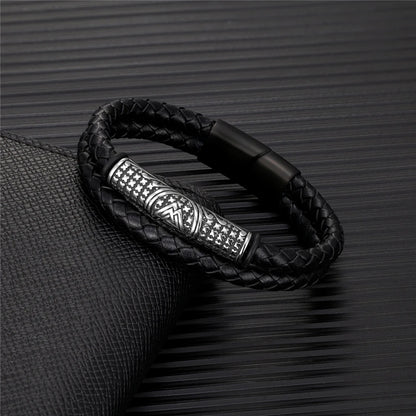 Pulseiras estilo punk viking em pele genuína entrançada