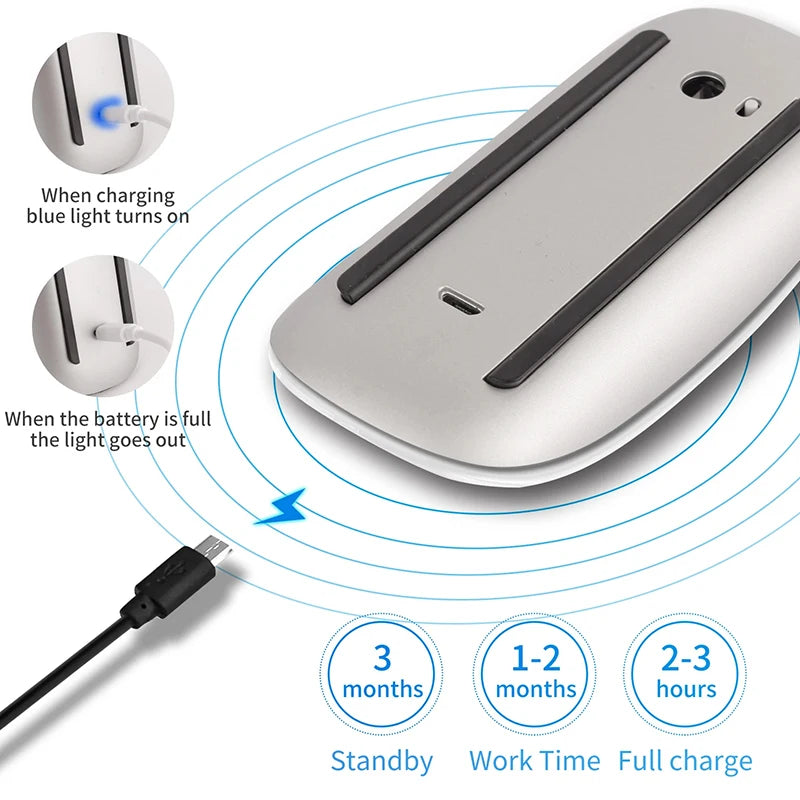 Mouse sem fio Bluetooth recarregável com design fino
