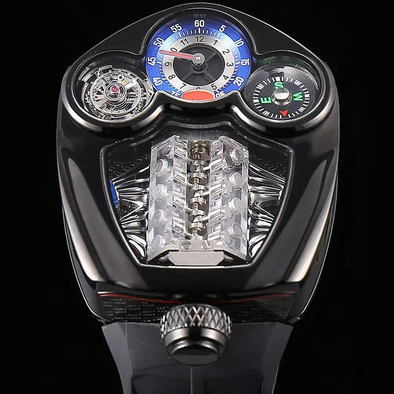Relógio Masculino de Quartzo Engine — Aço Inoxidável, Bússola e 3 ATM