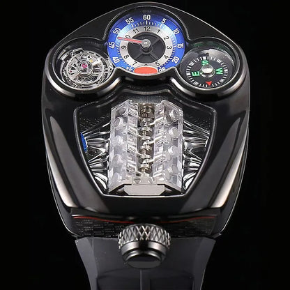 Relógio Masculino de Quartzo Engine — Aço Inoxidável, Bússola e 3 ATM