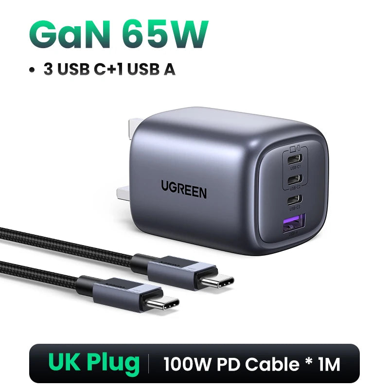 Carregador de 65w, 4 portas usb c