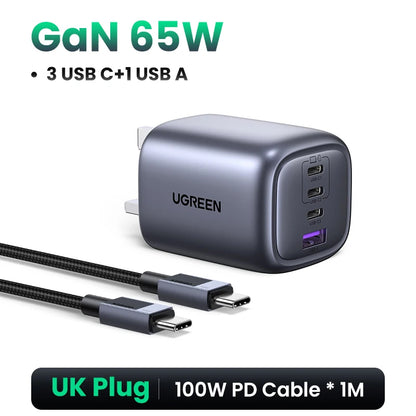 Carregador de 65w, 4 portas usb c