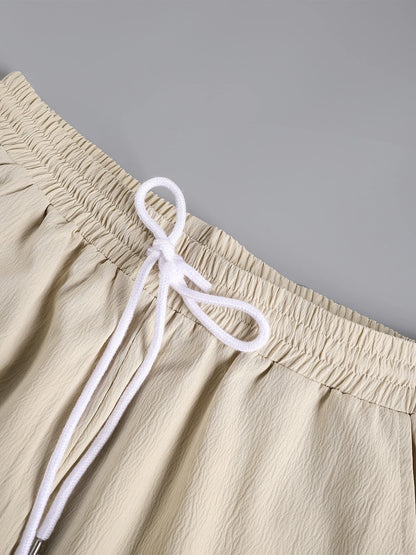 Conjunto Masculino de Camisa e Calções com Textura Enrugada