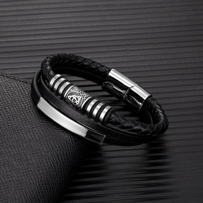 Pulseiras estilo punk viking em pele genuína entrançada