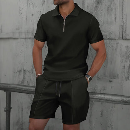 Fato Waffle cor sólida zip-up
