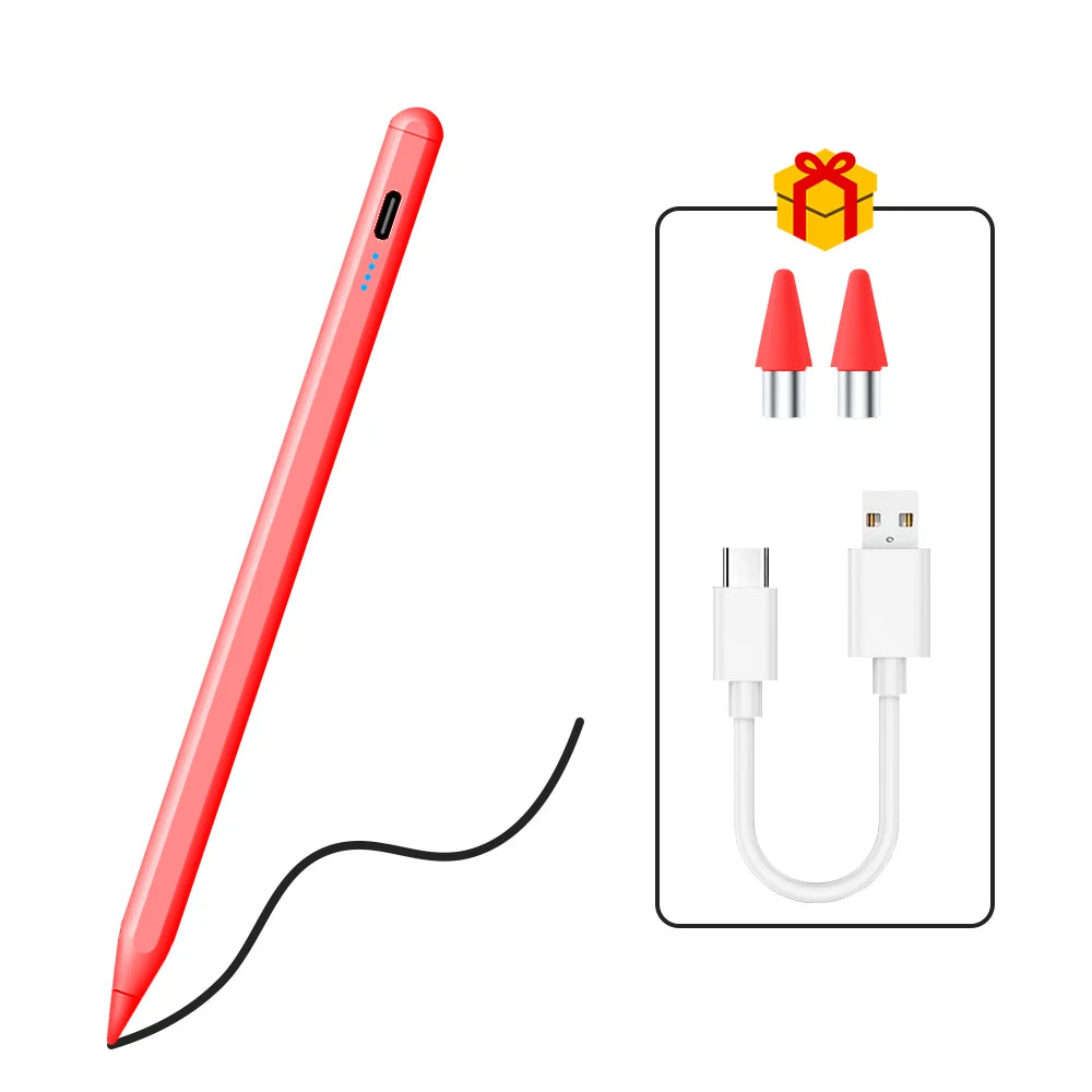 Caneta Stylus Magnética Universal QUKAM — 4 LEDs, USB-C, Sem Bluetooth e 2 Pontas