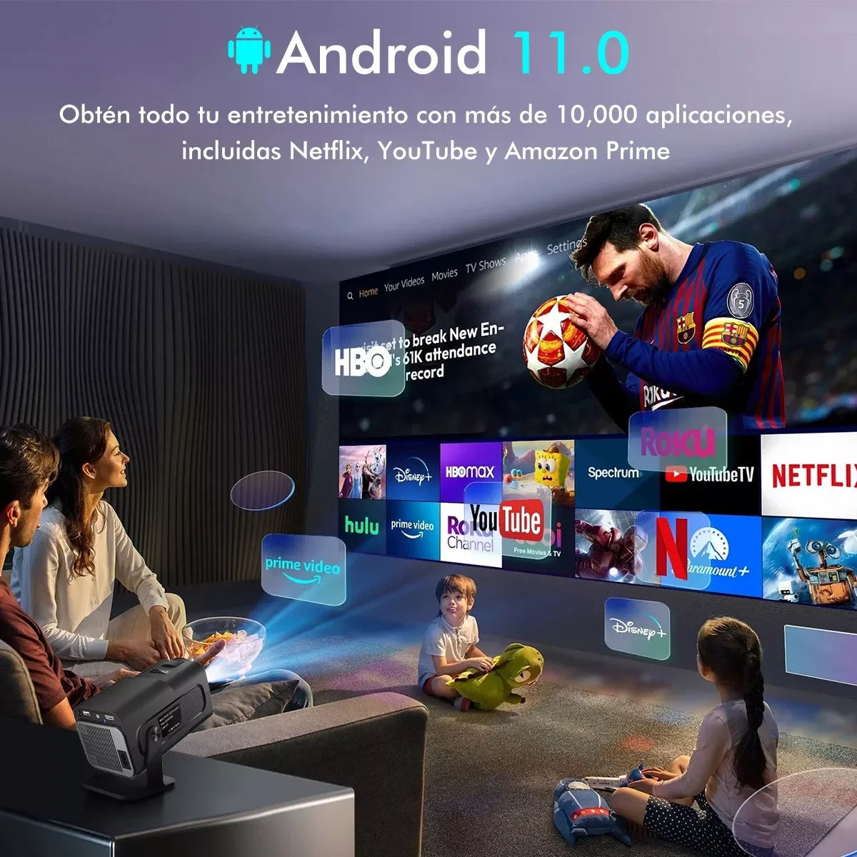 Projetor KaiAqua HY320 com Android 11, resolução 4K nativa