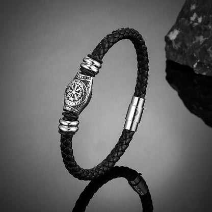Pulseiras estilo punk viking em pele genuína entrançada