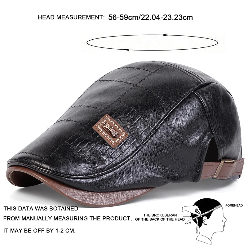 Boina retro em pele PU para homem, estilo jornaleiro