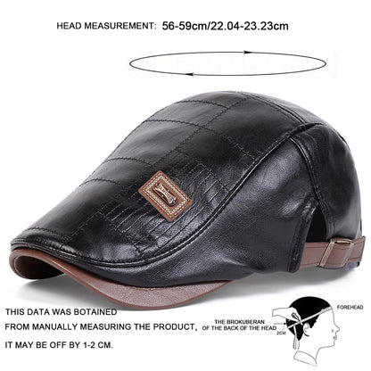 Boina retro em pele PU para homem, estilo jornaleiro